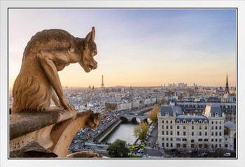 Notre Dame Cathedral Gargoyle Paris City Skyline Landscape Photo Photograph White Wood Framed Poster 20x14