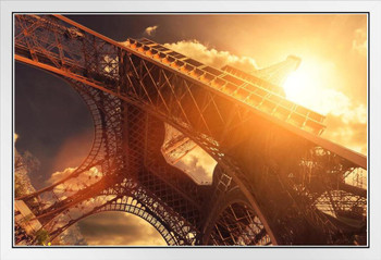 Sunlight and the Eiffel Tower Paris France Photo Photograph White Wood Framed Poster 20x14