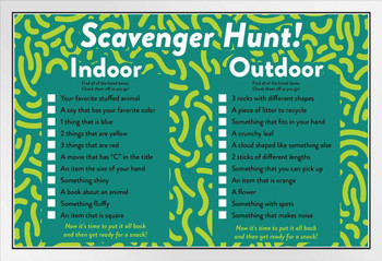 Indoor Outdoor Scavenger Hunt Game For Kids Checklist Family Fun Activity Children Homeschool Cool White Wood Framed Poster 14x20