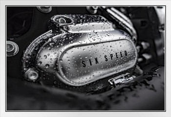 Wet Chrome Clad Motorcycle Six Speed Gearbox Photo Photograph White Wood Framed Poster 20x14