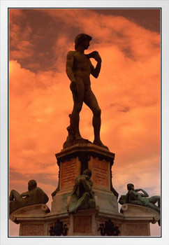 Statue of David in Michelangelo Square Florence Photo Photograph White Wood Framed Poster 14x20