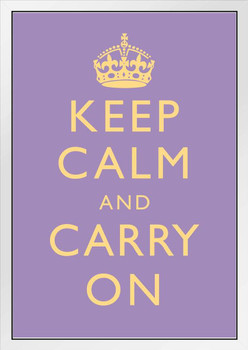 Keep Calm Carry On Motivational Inspirational WWII British Morale Lilac White Wood Framed Art Poster 14x20