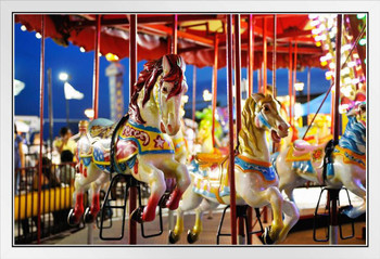 Carousel at Coney Island Amusement Park Brooklyn Photo Photograph White Wood Framed Poster 20x14