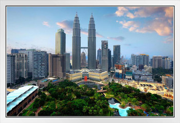 Kuala Lumpur City Skyline Petronas Twin Towers White Wood Framed Poster 20x14