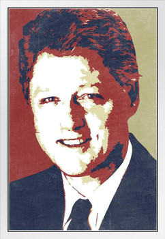 President William Jefferson Bill Clinton Pop Art Democratic Politician POTUS White Wood Framed Art Poster 14x20