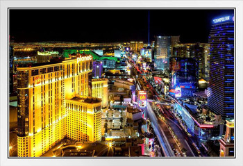 Las Vegas Strip At Night Photo Photograph White Wood Framed Poster 14x20