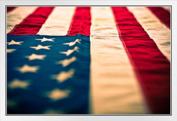 United States American Flag Old Glory Close Up Photo Photograph White Wood Framed Poster 20x14