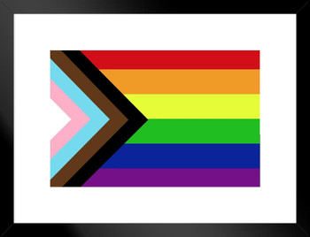 Pride Flag Black Brown LGBTQIA Pride Rainbow Flag Black Lives Matter BLM Trans Pride Matted Framed Art Wall Decor 20x26
