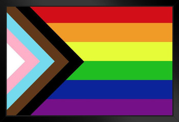 Pride Flag Black Brown LGBTQIA Pride Rainbow Flag Black Lives Matter BLM Trans Pride Black Wood Framed Art Poster 14x20