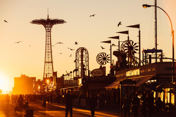 Coney Island Boardwalk Brighton Beach New York Park Sunset Photo Photograph Landscape Pictures Ocean Scenic Scenery Nature Photography Paradise Scenes Cool Wall Decor Art Print Poster 18x12