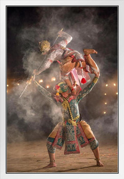 Khon Thai Performing Art of Ramayana Story Dancing Photo Photograph White Wood Framed Poster 14x20