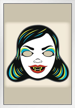 Vampire Mistress Vintage Mask Costume Cutout Spooky Scary Halloween Decoration White Wood Framed Art Poster 14x20