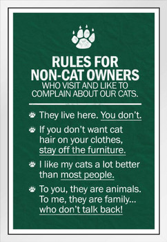 Cat Rules For Non Cat Owners Cat Poster Funny Wall Posters Kitten Posters for Wall Motivational Cat Poster Funny Cat Poster Inspirational Cat Poster White Wood Framed Art Poster 14x20