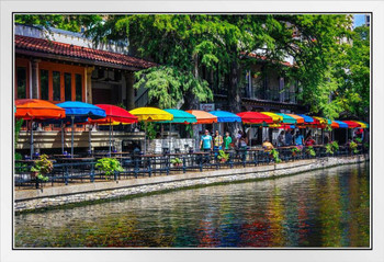San Antonio Texas River Walk Paseo del Ro in Color Photo Photograph White Wood Framed Poster 20x14