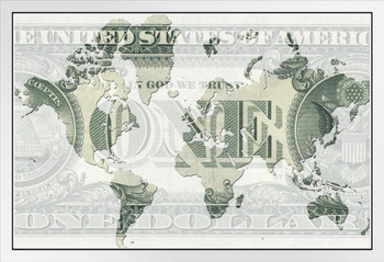 World Money Global Finance and Business White Wood Framed Poster 20x14