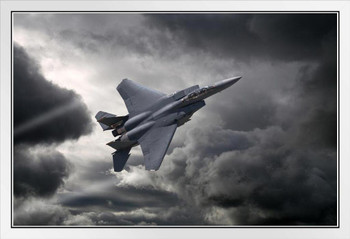 F15 Eagle Tactical Fighter Aircraft Flying Through Storm Photo Photograph White Wood Framed Poster 20x14