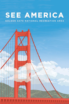 Golden Gate National Recreation Area by David Hays Golden Gate Bridge San Francisco Creative Action Network See America National Parks Travel Retro Vintage Style Cool Wall Decor Art Print Poster 12x18