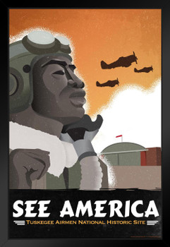 Tuskegee Airmen National Historic Site by DK Ferriby Black History Creative Action Network See America National Parks Travel Retro Vintage Style Black Wood Framed Poster 14x20