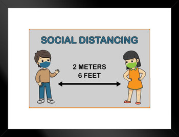 Social Distancing Sign 6 Feet Apart 2 Meters Social Distancing Signage Stop The Spread Official For School Kids Cute Matted Framed Art Wall Decor 20x26