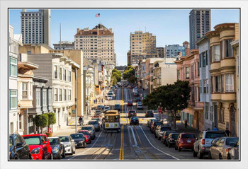 Cable Car on Hyde Street Near Broadway in San Francisco California Photo Photograph White Wood Framed Poster 20x14