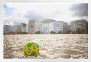 Brazilian Soccer Ball Copacabana Beach Photo Photograph White Wood Framed Poster 20x14