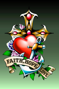 Faith Hope and Love Cross Anchor Tattoo Cool Wall Decor Art Print Poster 12x18