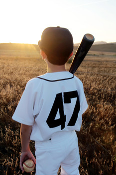 Young Baseball Player from Behind at Sunset Photo Photograph Cool Wall Decor Art Print Poster 12x18