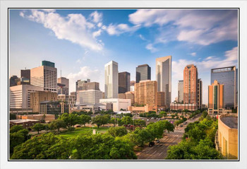 Houston Texas Skyline White Wood Framed Poster 20x14