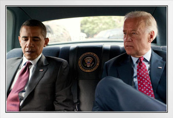 President Barack Obama Joe Biden Limousine Official Photo Democratic Party Liberal White Wood Framed Poster 14x20