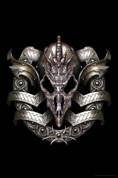 Laminated Escudo Silver Dragon Skull Escutcheon by Ciruelo Fantasy Painting Gustavo Cabral Poster Dry Erase Wall Art 12x18