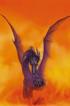 Laminated Naras Dragon Face Orange Flames Clouds by Ciruelo Fantasy Painting Gustavo Cabral Poster Dry Erase Wall Art 12x18