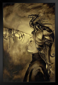 Initiation Dragon Headpiece Worship Mystic Religion by Ciruelo Fantasy Religious Anointed Painting Gustavo Cabral Black Wood Framed Poster 14x20