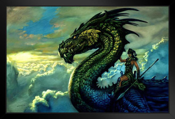 Amazonian Warrior Hunter Fighter Riding Dragon by Ciruelo Fantasy Painting Gustavo Cabral Art Print Stand or Hang Wood Frame Display Poster Print 9x13