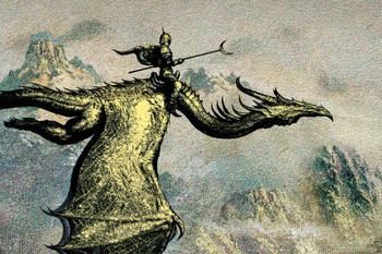 DragJinete Knight Flying On Golden Dragon by Ciruelo Fantasy Painting Gustavo Cabral Cool Wall Decor Art Print Poster 24x36