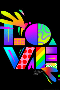 Love Block by Jason Naylor LGBTQIA Pride Flag Bright Colorful Graffiti Street Art Style Motivational Cool Wall Decor Art Print Poster 12x18