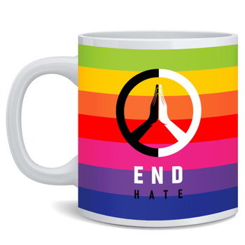 End Hate Unity Hands Peace Sign LGBTQIA Rainbow Flag Bright Colorful Equality Motivational Ceramic Coffee Mug Tea Cup Fun Novelty Gift 12 oz
