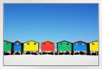 Colorful Beach Huts in Muizenberg Cape Town South Africa Photo Photograph White Wood Framed Poster 20x14