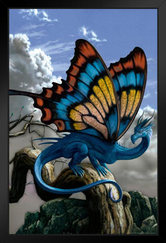 Drakerfly Monarch Butterfly Dragon by Ciruelo Artist Painting Fantasy Black Wood Framed Poster 14x20