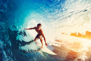 Surfer Surfing Blue Ocean Wave Photo Photograph Summer Beach Surfboard Cool Wall Decor Art Print Poster 12x18