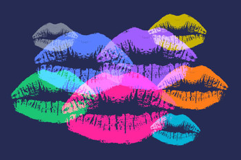 Laminated Womans Lips Kiss Lipstick Multicolor Dark Pop Neon Artwork Poster Dry Erase Sign 18x12