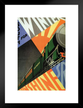 Southern Railways South For Winter Sunshine Train Vintage Travel Art Deco Matted Framed Wall Decor Art Print 20x26