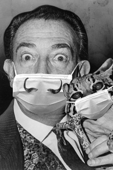 Laminated Salvador Dali Mustache Mask Ocelot Cat Funny Artist Masked Pandemic Meme Parody Poster Dry Erase Wall Art 24x36