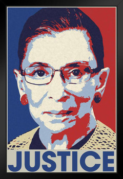 Ruth Bader Ginsburg Justice Pop Art Portrait RIP RBG Tribute Supreme Court Judge Justice Feminist Political Inspirational Motivational Black Wood Framed Art Poster 14x20