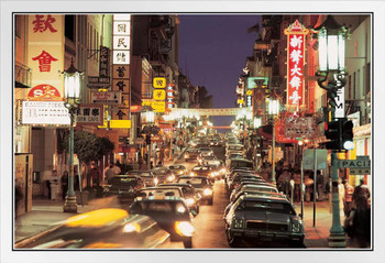 Chinatown Grant Avenue San Francisco California Photo Photograph White Wood Framed Poster 20x14