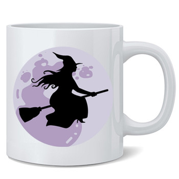 Witch Silhouette Moon Halloween Witchy Ceramic Coffee Mug Tea Cup Fun Novelty Gift 12 oz