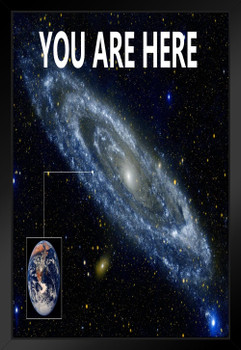 You Are Here Galaxy Retro Solar System Human Earth Location in Outer Space Universe Black Light Reactive Constellation Glow Walls Hubble Prints Planets Black Wood Framed Art Poster 14x20