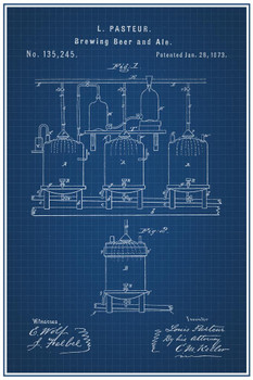 Brewing Beer and Ale Louis Pasteur 1873 Official Patent Blueprint Homebrew Fermentation Tanks Drinking Alcohol Keg Party Decoration Cool Huge Large Giant Poster Art 36x54