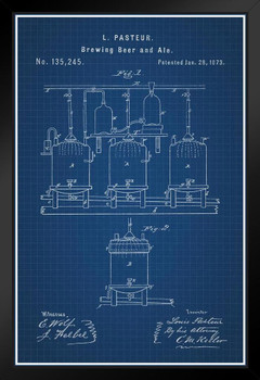 Brewing Beer and Ale Louis Pasteur 1873 Official Patent Blueprint Homebrew Fermentation Tanks Drinking Alcohol Keg Party Decoration Black Wood Framed Art Poster 14x20