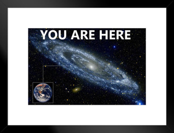 You Are Here Galaxy Retro Solar System Human Earth Location in Outer Space Universe Black Light Reactive Constellation Glow Walls Hubble Prints Planets Matted Framed Art Wall Decor 20x26