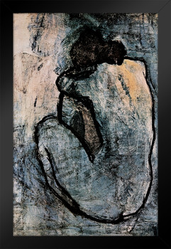 Pablo Picasso Blue Nude 1902 Painting Fine Art Artwork Artist In Mourning Somber Impressionist Painting Black Wood Framed Art Poster 14x20